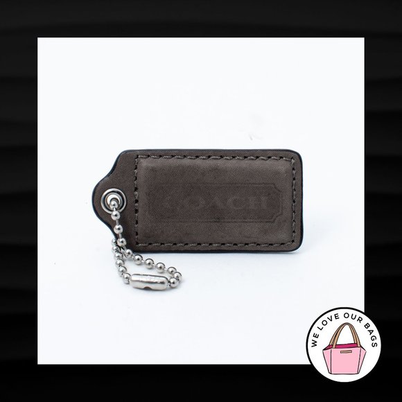 2.5" Large COACH GRAY SHIMMER LEATHER NICKEL KEY FOB BAG CHARM KEYCHAIN HANG TAG - Picture 1 of 1